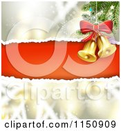 Snowflake Christmas Background With Torn Red Paper Copyspace And Bells