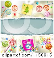 Poster, Art Print Of Christmas Background With Torn Paper Copyspace Snowmen And Lollipops