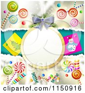 Poster, Art Print Of Christmas Candy Background With A Suspended Bauble Frame