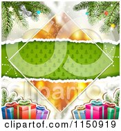 Christmas Background With Torn Green Tree Paper Copyspace Gifts And Branches