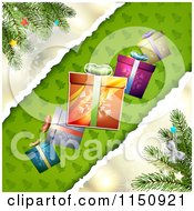 Poster, Art Print Of Christmas Background With Torn Paper Branches And Gifts