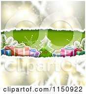 Poster, Art Print Of Christmas Background With Torn Paper Tree And Gifts