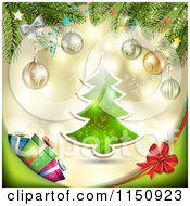 Poster, Art Print Of Christmas Background With A Tree Branches And Gifts