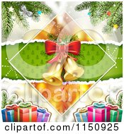 Christmas Background Of Bells In A Diamond With Gifts And A Tree
