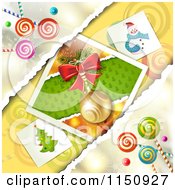 Poster, Art Print Of Christmas Candy Background With Torn Paper And A Bauble