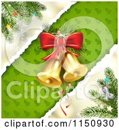 Clipart Of A Torn Paper Christmas Background With Branches And Bells Royalty Free Vector Clipart