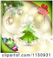 Clipart Of A Christmas Background With A Tree Branches And Gifts Royalty Free Vector Clipart