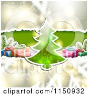 Poster, Art Print Of Christmas Background With Torn Paper Tree And Gifts