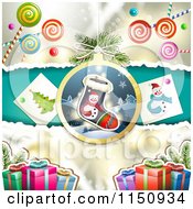Poster, Art Print Of Christmas Candy Background With Gifts And A Stocking Ornament