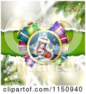 Poster, Art Print Of Christmas Bauble Background With Gifts And Branches