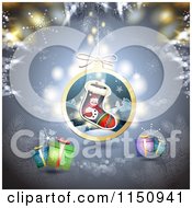 Clipart Of A Stocking Christmas Bauble Background With Gifts Royalty Free Vector Clipart