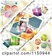 Poster, Art Print Of Christmas Candy Background With Gifts And A Stocking Picture