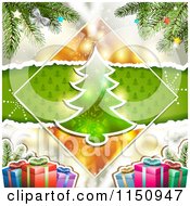 Poster, Art Print Of Christmas Background With A Tree In A Diamond With Branches And Gifts