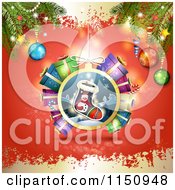 Poster, Art Print Of Christmas Bauble Background With Gifts And Branches