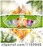 Poster, Art Print Of Christmas Background With Torn Paper Branches And Gifts