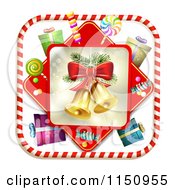 Poster, Art Print Of Candy Cane Border Around Christmas Bells Gifts And Candy