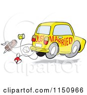 Poster, Art Print Of Yellow Just Married Car With Cans And A Shoe