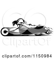 Clipart Of A Black And White Flaming Skeleton Biker On A Motorcycle With Copyspace Royalty Free Vector Clipart