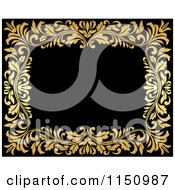 Clipart Of A Golden Floral Frame On Black Royalty Free Vector Clipart
