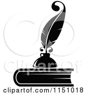 Clipart Of A Black And White Feather Quill Pen And Ink Well On A Book Royalty Free Vector Clipart by Vector Tradition SM #COLLC1151018-0169