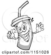 Clipart Of A Happy Grayscale Fountain Drink Cup Mascot Royalty Free Vector Clipart