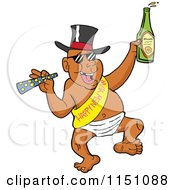 Poster, Art Print Of Partying New Year Adult Black Man Dancing In A Baby Diaper Sash And Hat