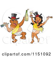 Poster, Art Print Of Partying New Year Adult Black Couple Dancing In Baby Diapers Sashes And Hats And Holding Alcohol
