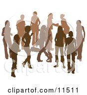 Poster, Art Print Of Brown Group Of Silhouetted People Hanging Out In A Crowd Two Friends Hugging