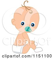 Cartoon Of A Cute Sitting Baby Boy With A Pacifier Royalty Free Vector Clipart by peachidesigns #COLLC1151100-0137