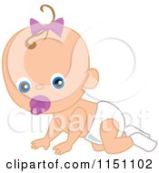 Cute Crawling Baby Girl With A Pacifier