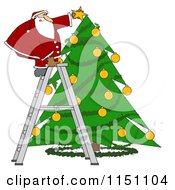 Poster, Art Print Of Santa Standing On A Ladder And Putting A Star On A Christmas Tree