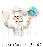 Poster, Art Print Of Happy Chef Gesturing Ok And Holding A Globe On A Platter