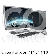 Poster, Art Print Of 3d Destkop Pc With A Globe And Network Connections On The Screen