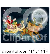 Poster, Art Print Of Santas Reindeer And Sleigh Flying Near The Moon On Christmas Eve