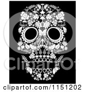 Black And White Ornate Floral Day Of The Dead Skull
