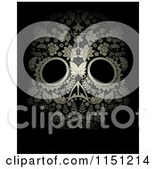 Clipart Of A Golden Ornate Floral Day Of The Dead Skull On Black Royalty Free Vector Clipart