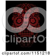 Clipart Of A Red Ornate Floral Day Of The Dead Skull Royalty Free Vector Clipart