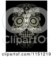 Clipart Of A Golden Ornate Floral Day Of The Dead Skull On Black Royalty Free Vector Clipart