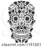 Clipart Of A Black And White Ornate Floral Day Of The Dead Skull Royalty Free Vector Clipart by lineartestpilot