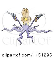 Cartoon Of A Sheriff Squid With A Hat And Two Pistols Royalty Free Vector Clipart