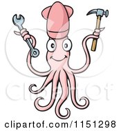 Pink Squid Handyman Holding A Wrench And Hammer