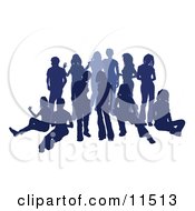 Poster, Art Print Of Blue Group Of Silhouetted People Hanging Out In A Crowd