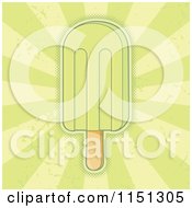 Cartoon Of A Lime Popsicle Over Green Grungy Rays Royalty Free Vector Clipart
