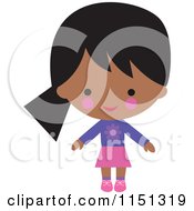 Cartoon Of A Happy Black Or Indian Girl Dressed In Pink And Purple Royalty Free Illustration