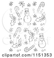 Cartoon Clipart Of Black And White Digital Collage Of Red And Blue Christmas Items Vector Outlined Coloring Page