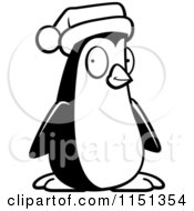 Cartoon Clipart Of A Black And White Christmas Penguin Vector Outlined Coloring Page