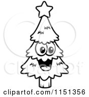 Cartoon Clipart Of A Black And White Cartoon Clipart Of A Happy Christmas Tree Vector Outlined Coloring Page by Cory Thoman