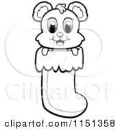 Cartoon Clipart Of A Black And White Cute Baby Bear In A Christmas Stocking Vector Outlined Coloring Page by Cory Thoman