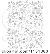 Cartoon Clipart Of A Black And White Holiday Doodle Background Of Christmas Items Vector Outlined Coloring Page by Cory Thoman