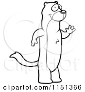Cartoon Clipart Of A Black And White Waving Friendly Weasel Vector Outlined Coloring Page